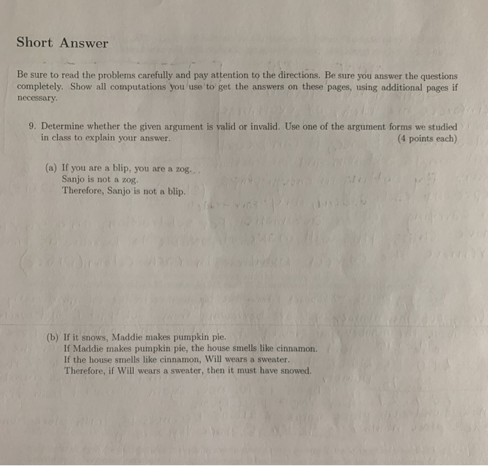 Solved Short Answer Be sure to read the problems carefully | Chegg.com