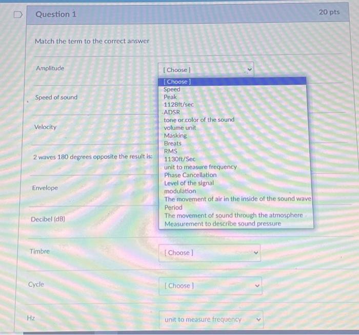 Match the term to the correct answer Amplitude Speed | Chegg.com