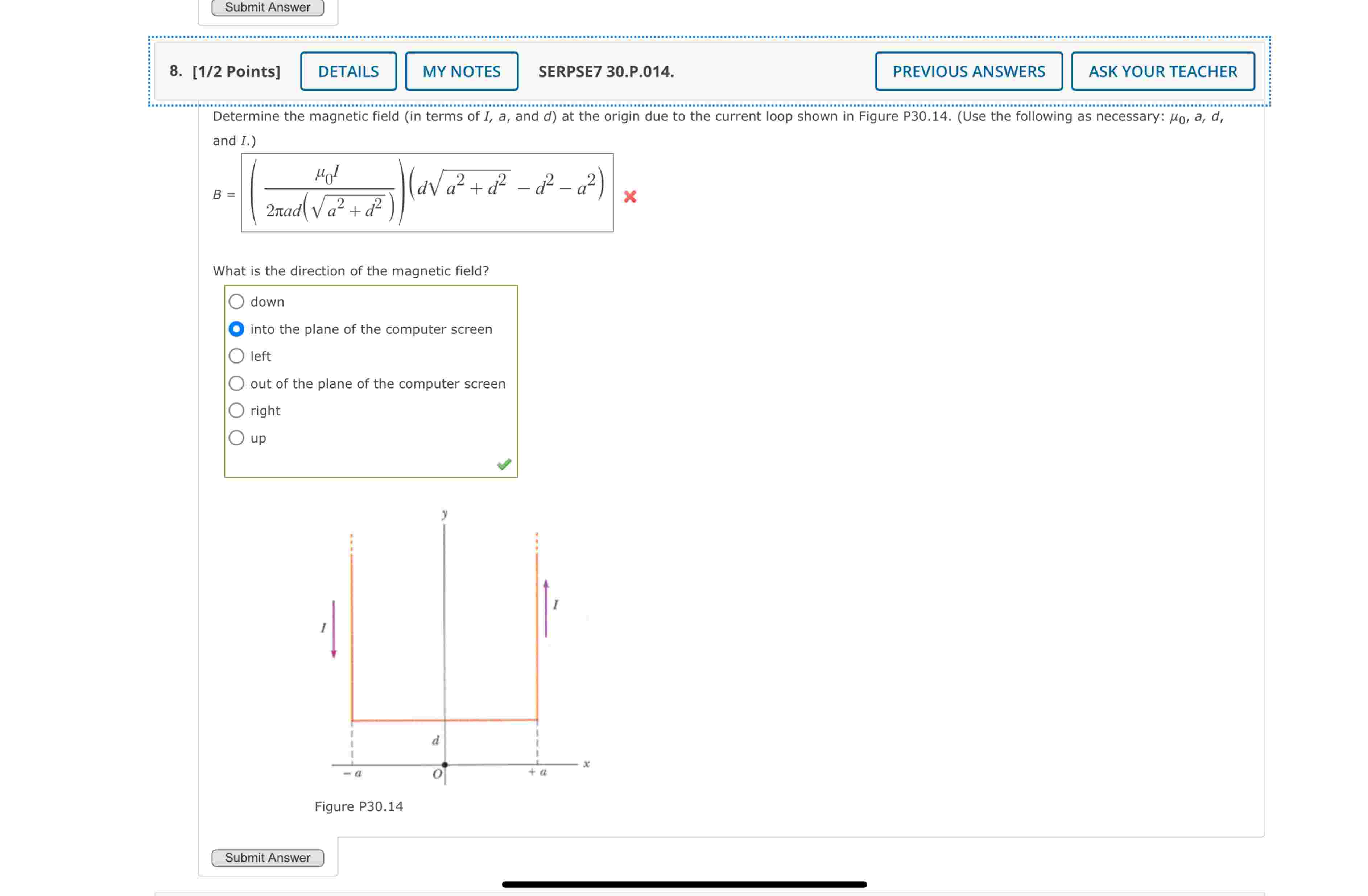Solved Determine the magnetic field (in terms of \( ﻿I, a | Chegg.com