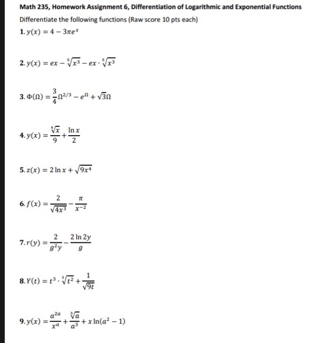 Solved Math 235 Homework Assignment 6 Differentiation O Chegg Com