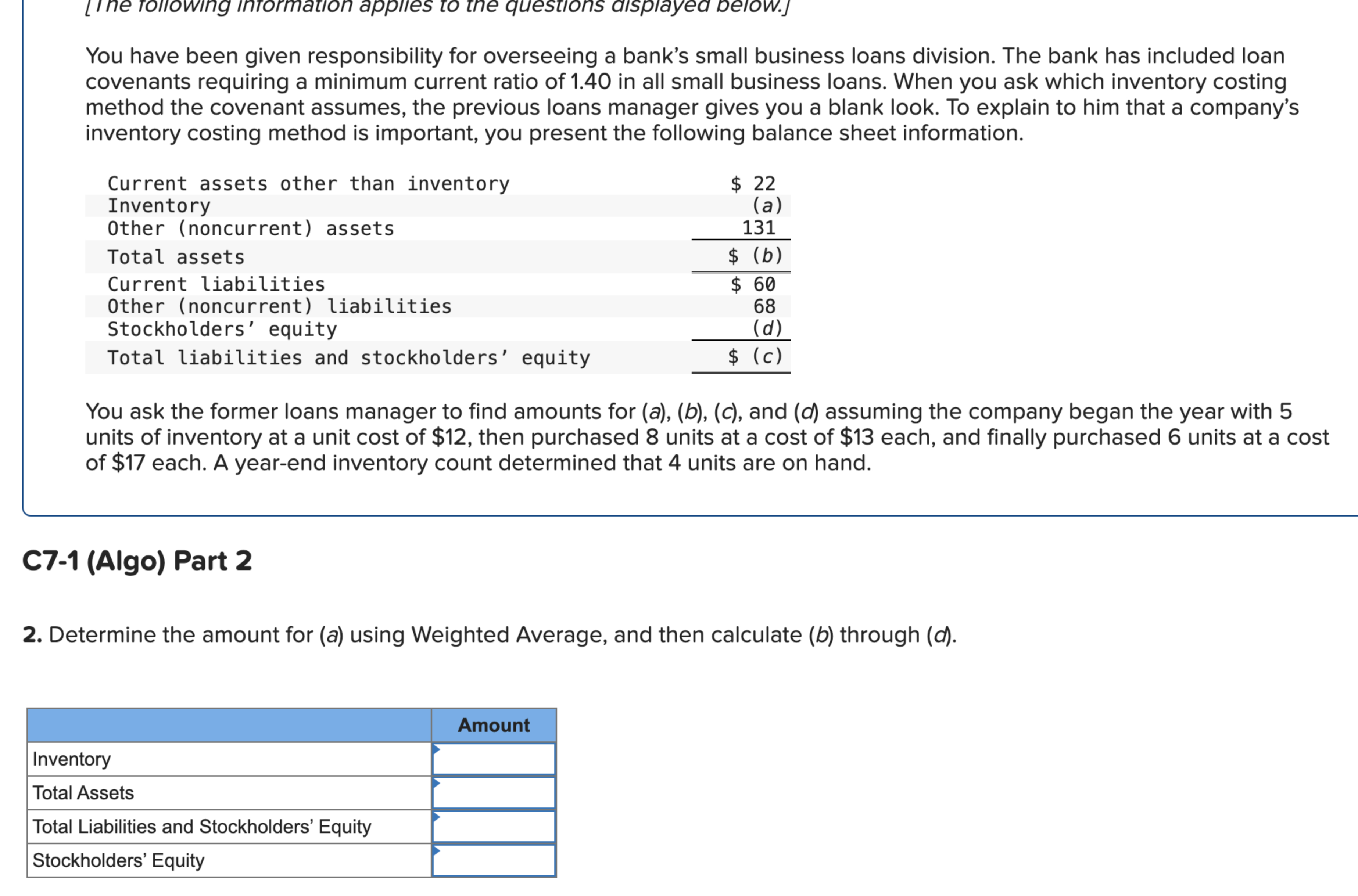 Solved C7-1 (Algo) ﻿Part 2Determine the amount for (a) | Chegg.com