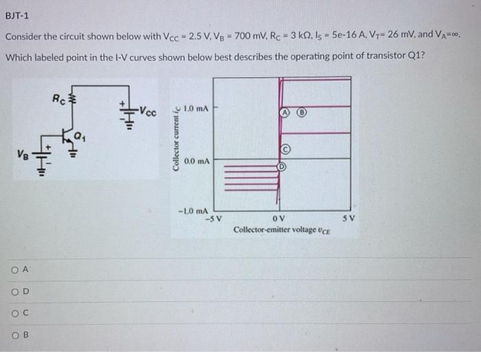 Solved | BJT-1 Consider the circuit shown below with Vcc - | Chegg.com