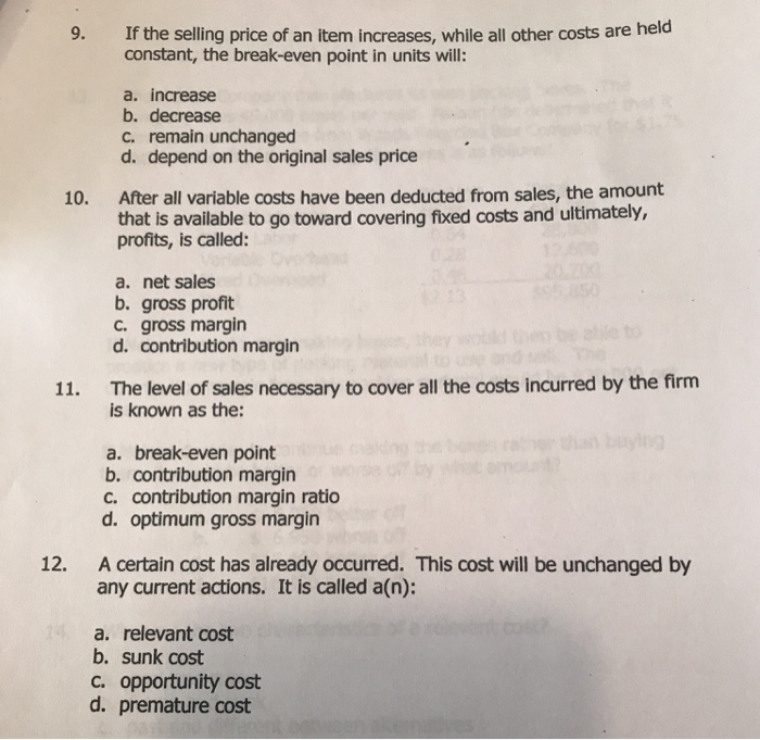 Solved If the selling price of an item increases, while all | Chegg.com