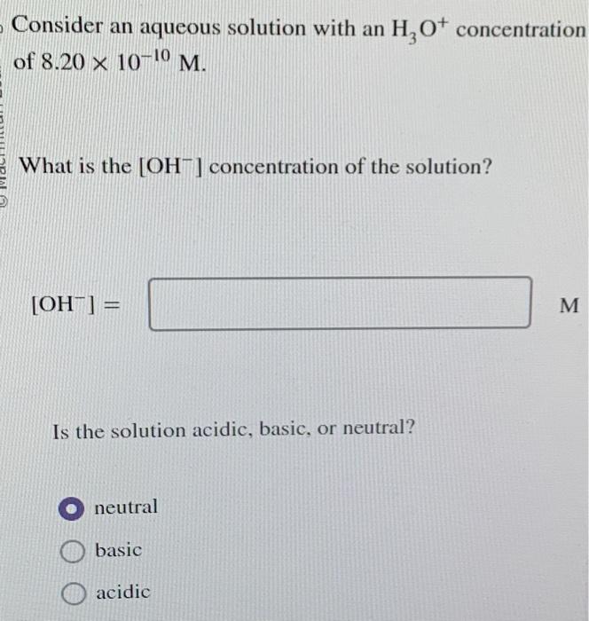Solved Consider an aqueous solution with an H₂O