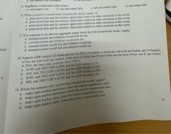 Solved Re Ings Is D The B The Interest Rate Increases 15 Chegg