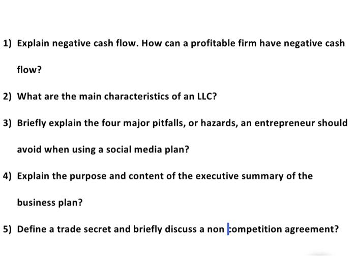 Solved 1 Explain Negative Cash Flow How Can A Profitable