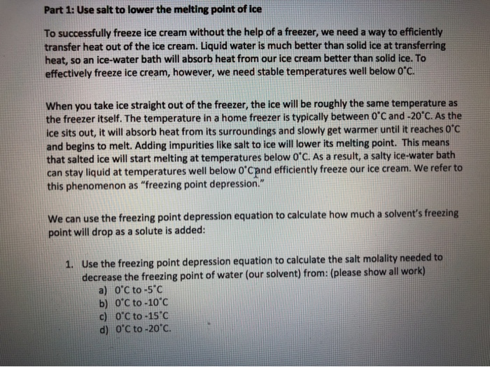 Solved 1. Use the freezing point depression equation to