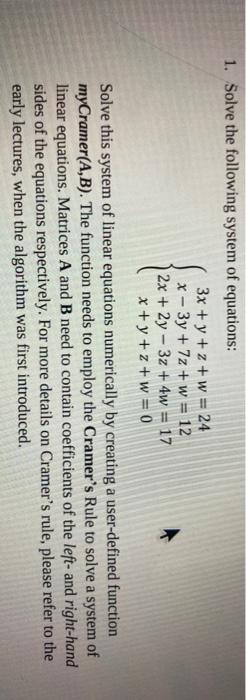 Solved 1. Solve the following system of equations: 3x + y | Chegg.com
