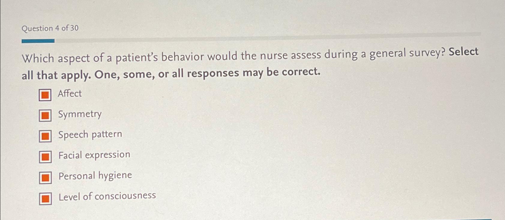 Solved Question 4 ﻿of 30Which aspect of a patient's behavior | Chegg.com