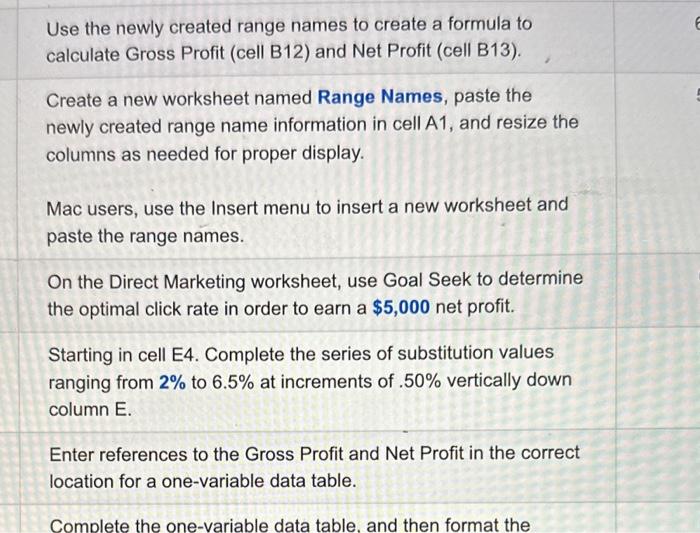 Use the newly created range names to create a formula | Chegg.com