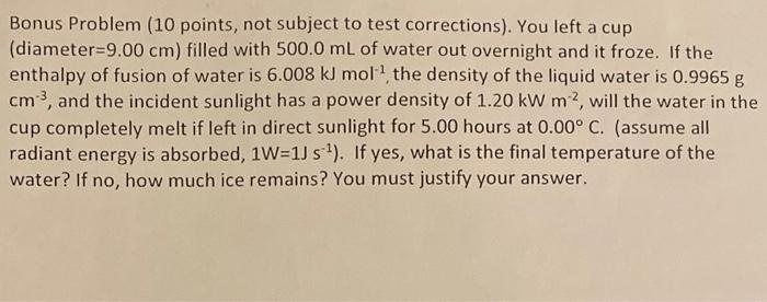 Solved Bonus Problem (10 points, not subject to test | Chegg.com