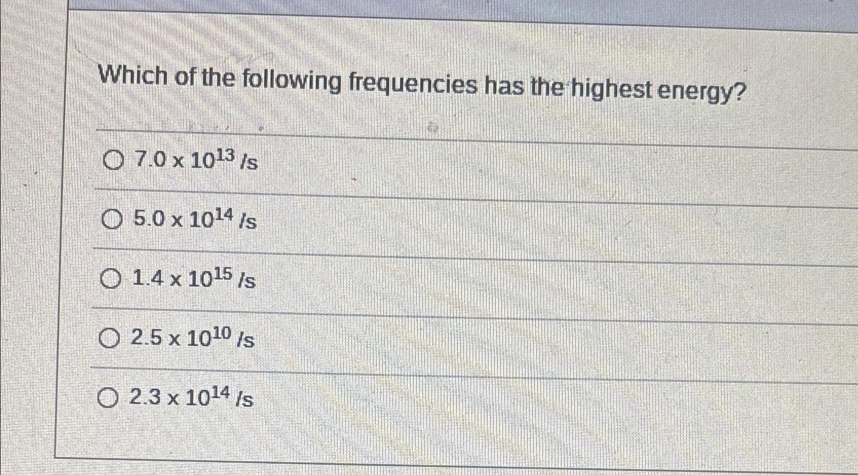 Solved Which of the following frequencies has the highest
