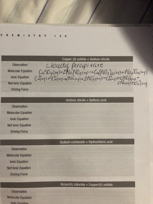 Solved What is the net ionic equation for Copper (ii)