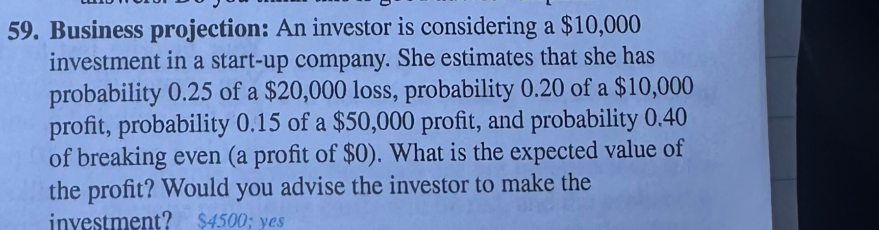 Solved Business Projection: An Investor Is Considering A | Chegg.com