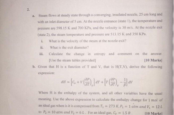 Solved 2. a. Steam flows at steady state through a | Chegg.com