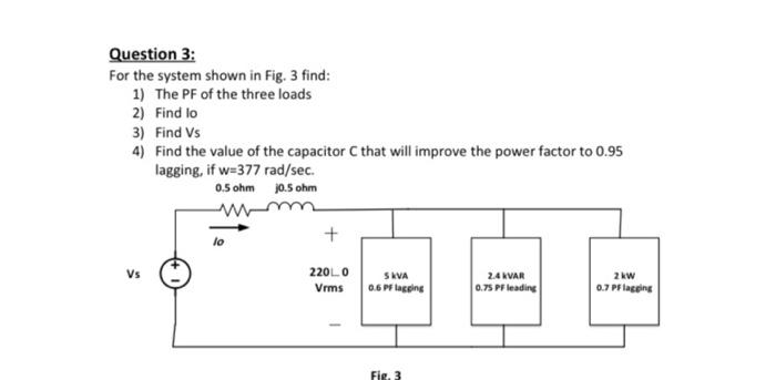 Solved Question 3: For the system shown in Fig. 3 find: 1) | Chegg.com