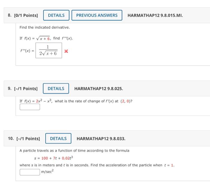 Solved Find the indicated derivative. If f(x)=x+6, find