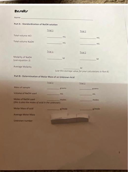 Solved Part A - Standardization of NaOH solution Molarity of | Chegg.com