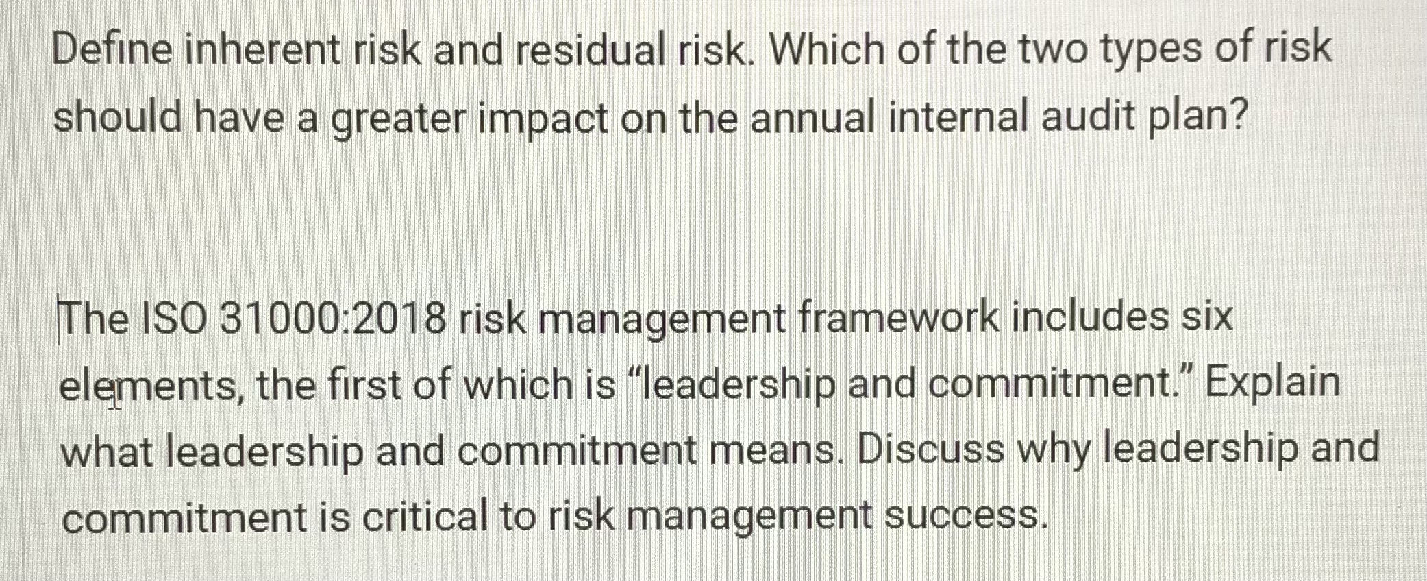 Define inherent risk and residual risk which of the chegg