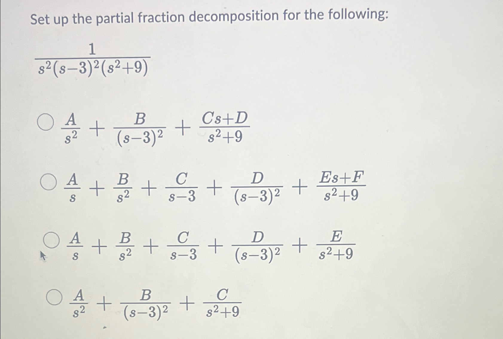 Solved Set up the partial fraction decomposition for the | Chegg.com