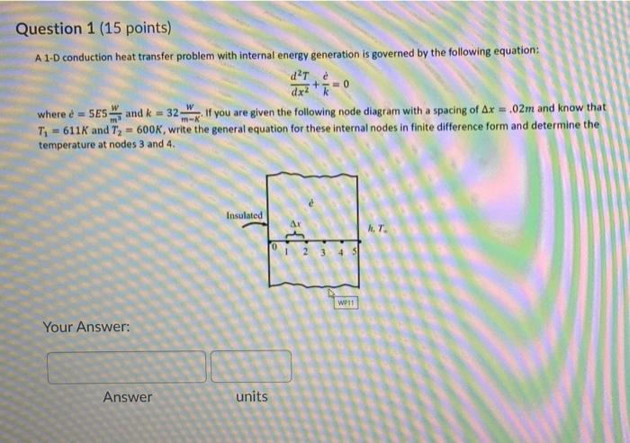 Solved Question 1 (15 points) A 1-D conduction heat transfer | Chegg.com
