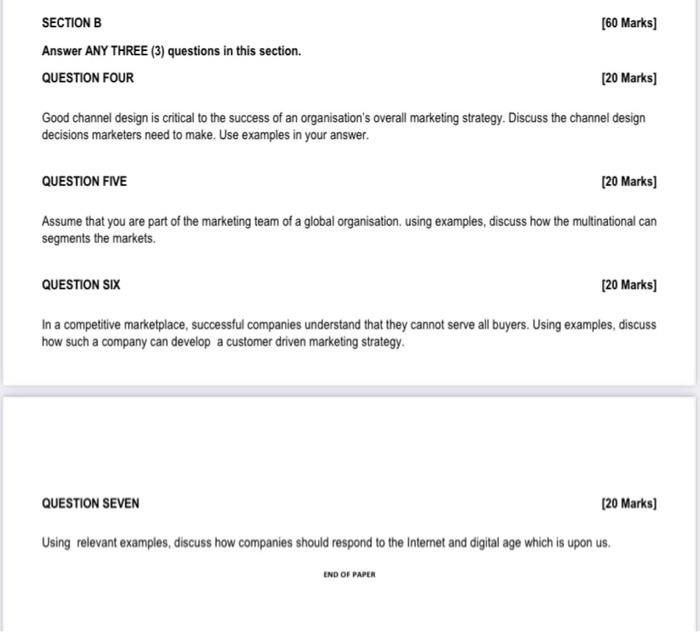 Solved SECTION B Answer ANY THREE (3) questions in this | Chegg.com