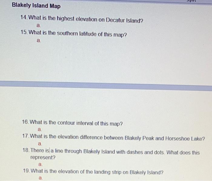 Blakely Island Map 14. What is the highest elevation | Chegg.com