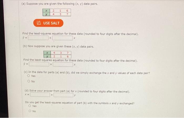 Solved (a) Suppose you are given the following (x,y) data | Chegg.com