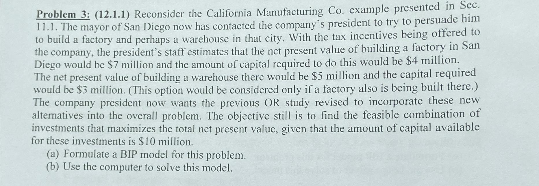 Solved Problem 3: (12.1.1) ﻿Reconsider the California | Chegg.com