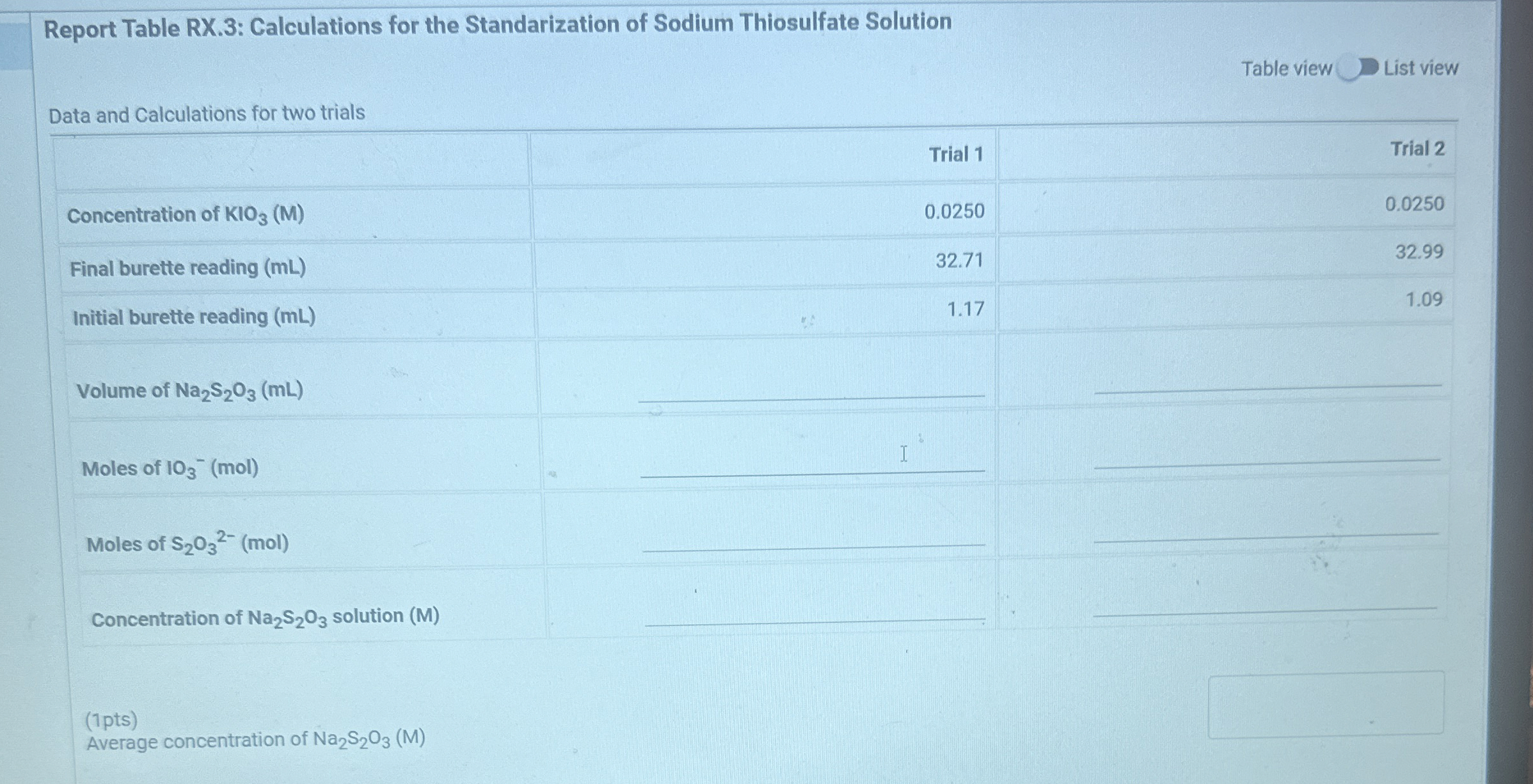 Solved Report Table RX.3 Calculations for the