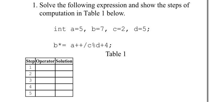 Solved 1. Solve the following expression and show the steps | Chegg.com