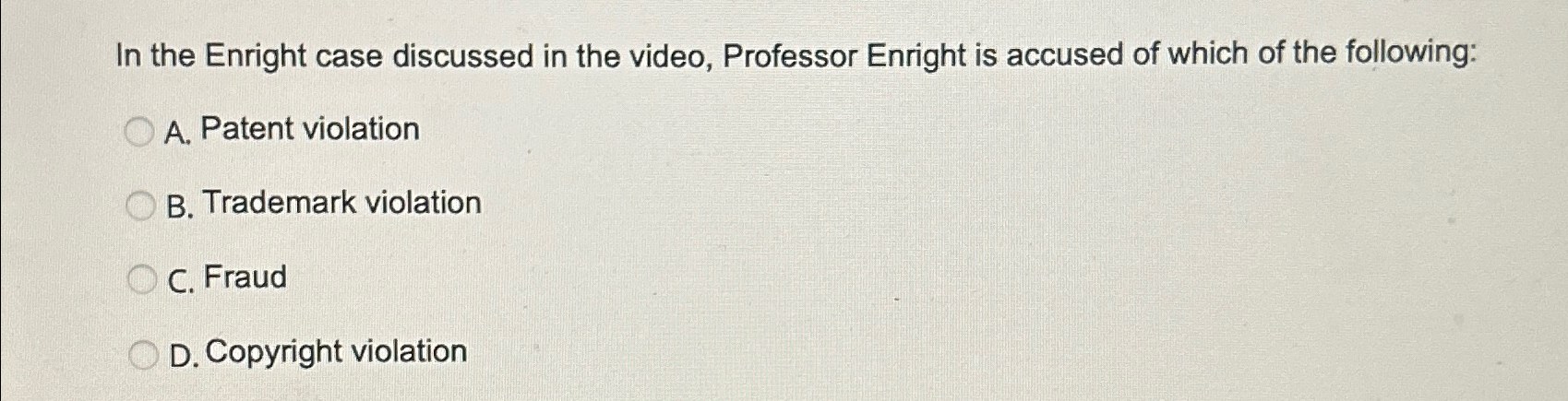 Solved In the Enright case discussed in the video, Professor | Chegg.com