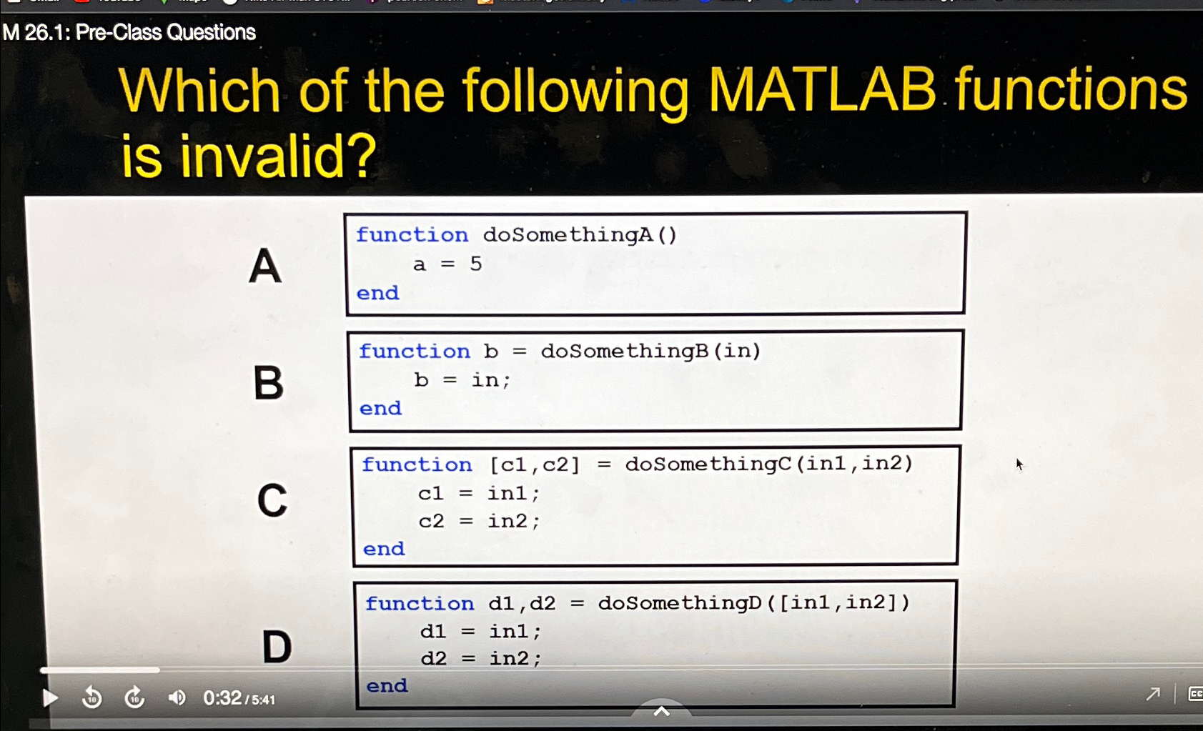 Solved Which of the following MATLAB functions is | Chegg.com