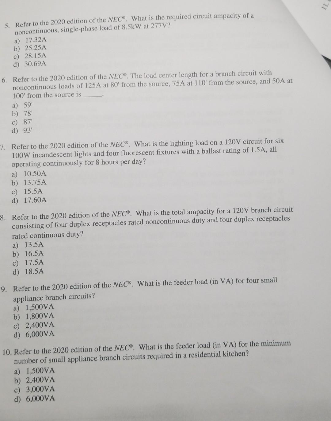 Solved 5. Refer to the 2020 edition of the NEC∘. What is the