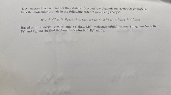 Solved 4. An energy level scheme for the orbitals of second | Chegg.com