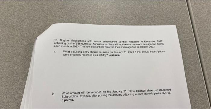 Solved 10. Brighter Publications sold annual subscriptions | Chegg.com