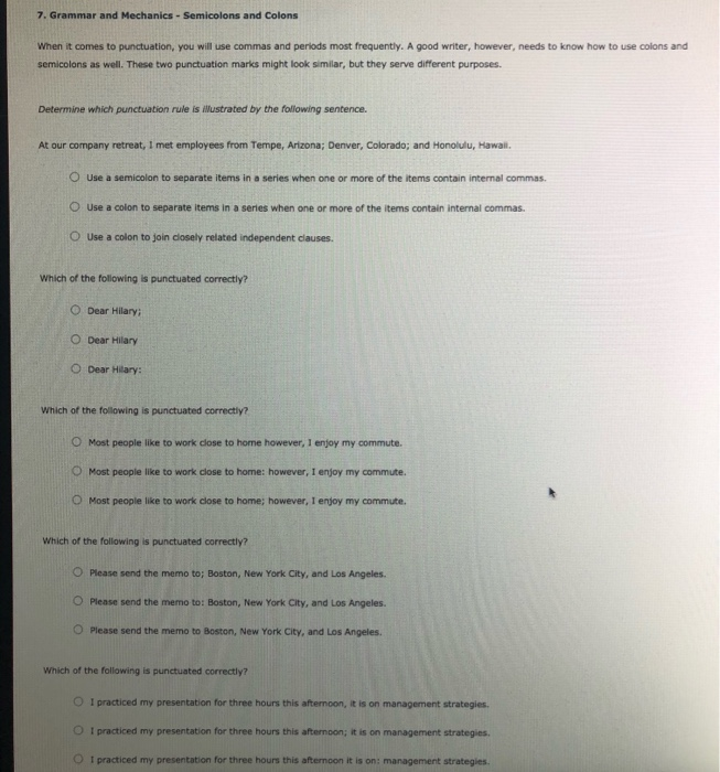 Solved 7. Grammar and Mechanics - Semicolons and Colons When | Chegg.com