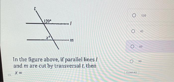 Solved 120 45 In the figure above, if parallel lines / and m | Chegg.com