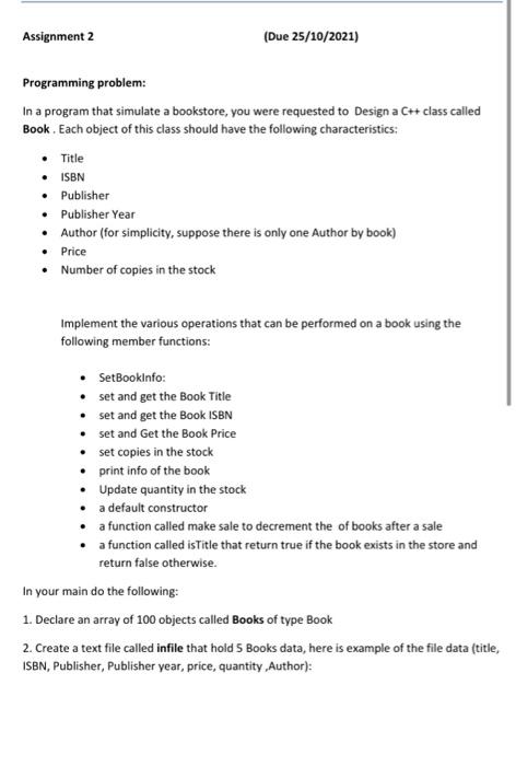 Solved Assignment 2 (Due 25/10/2021) Programming problem: In | Chegg.com