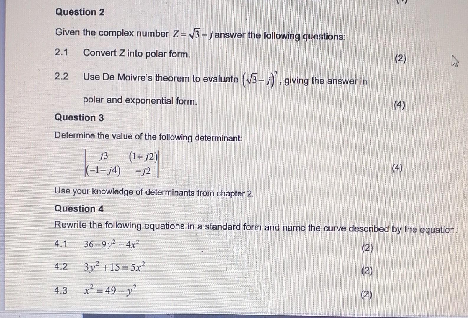 Solved Given the complex number \\( Z=\\sqrt{3}-j \\) answer | Chegg.com