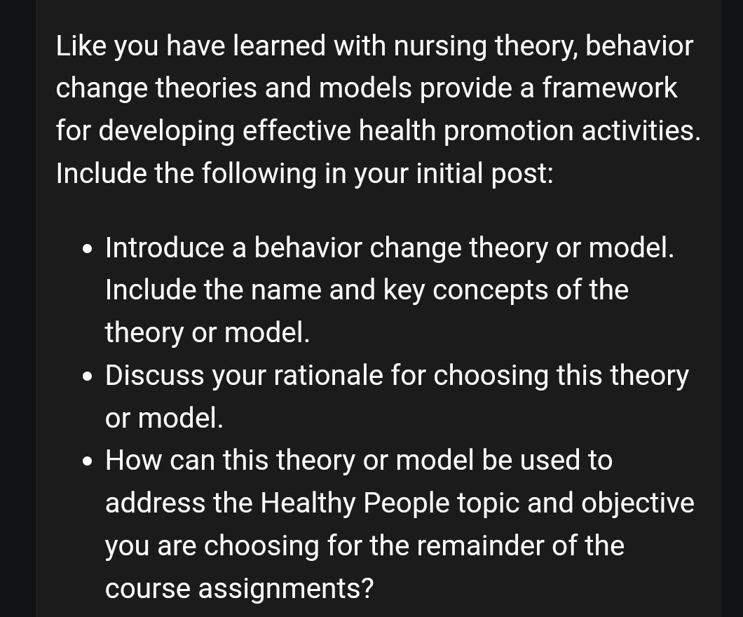 Solved Like you have learned with nursing theory, behavior | Chegg.com