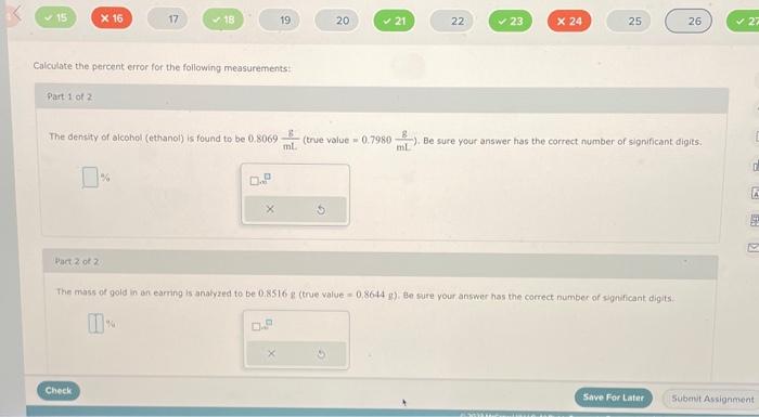 Solved Calculate The Percent Error For The Following | Chegg.com