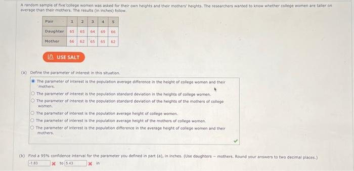 Solved Find a 95% confidence interval for the parameter you | Chegg.com