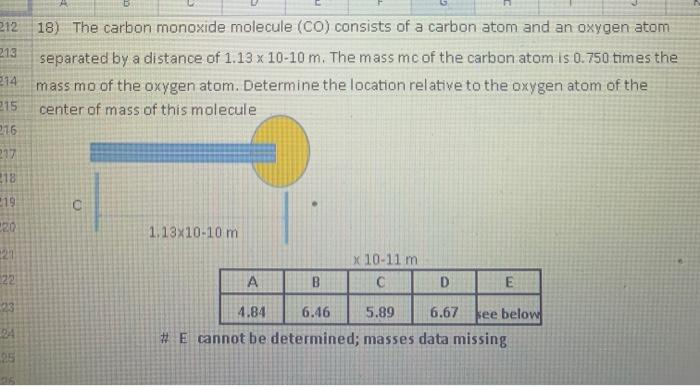 Solved 212 210 18) The carbon monoxide molecule (CO) | Chegg.com