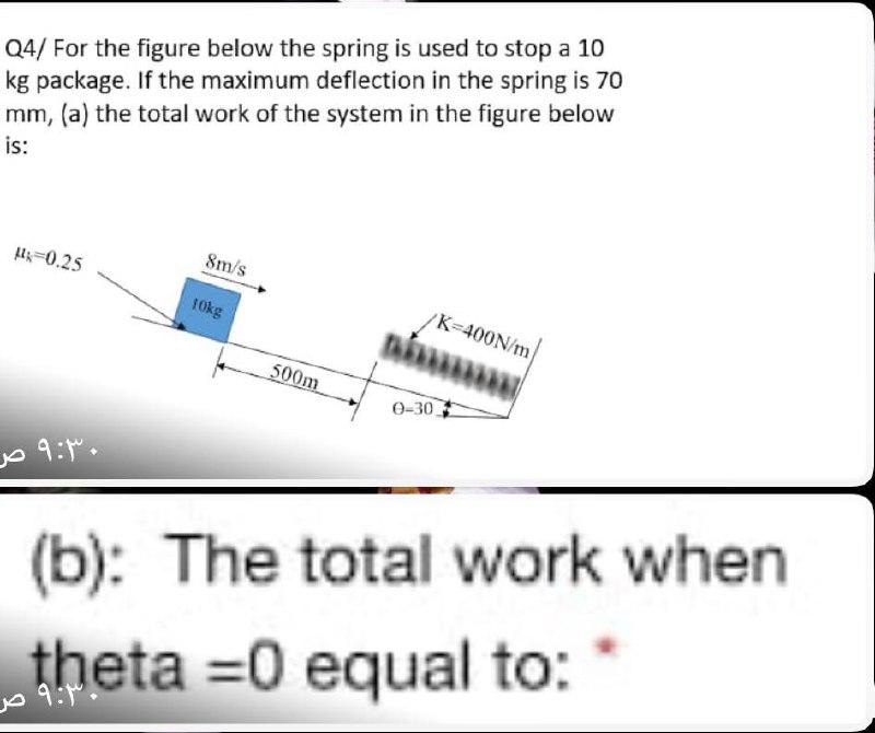Solved Q4/ For the figure below the spring is used to stop a | Chegg.com