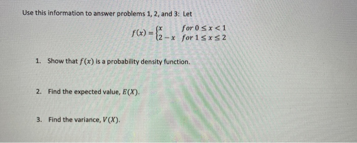 Solved Use this information to answer problems 1, 2, and 3: | Chegg.com