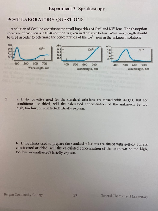 Solved Experiment 3 Spectroscopy POSTLABORATORY QUESTIONS