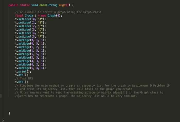 Solved Complete The Main Method To Create An Adjacency List | Chegg.com