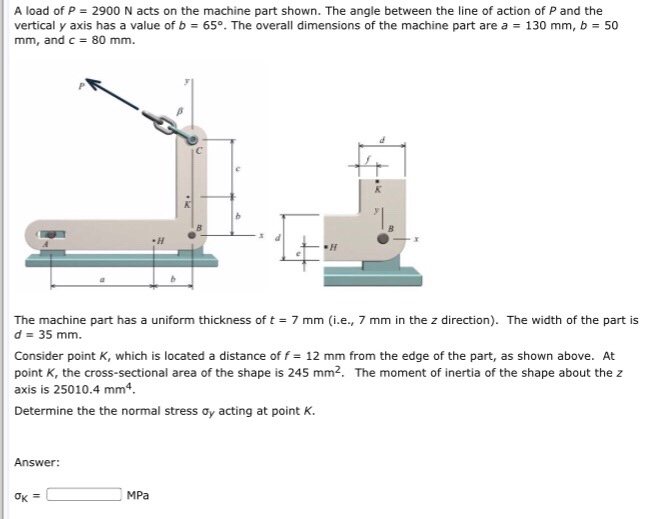 Solved A load of P 2900 N acts on the machine part shown