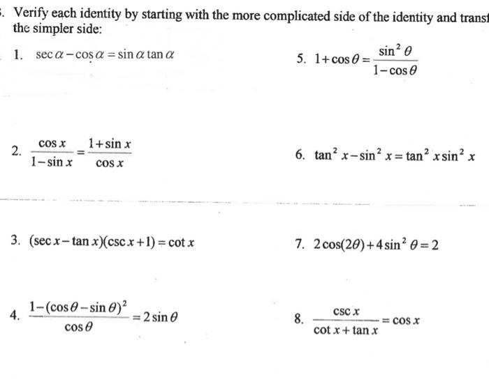 Solved TRIGONOMETRY WORKSHEET #1 NAME: Simplifying and